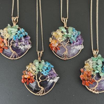 Amethyst Mix Gemstone Tree Of Life Necklace Lot