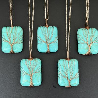 Copper Synthetic Turquoise Tree Of Life Necklace Lot