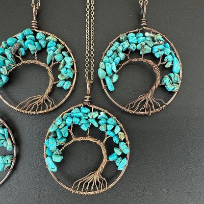 Turquoise Tree Of Life Necklace Lot