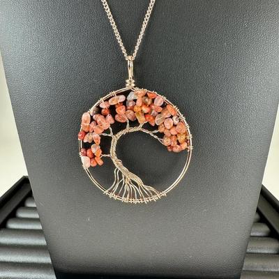Antique Copper Red Agat Tree Of Life Necklace Lot