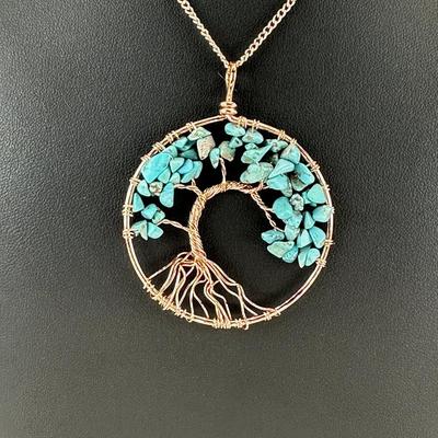 Antique Copper Turquoise Tree Of Life Necklace Lot