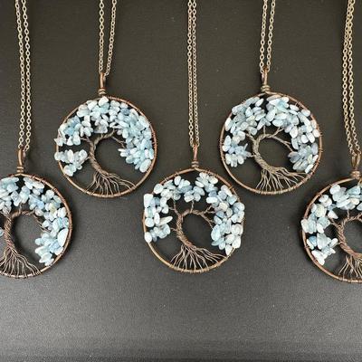 Aquamarine Tree Of Life Necklace Lot