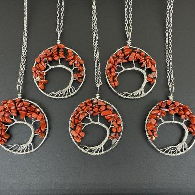 Red Jasper Tree Of Life Necklace Lot