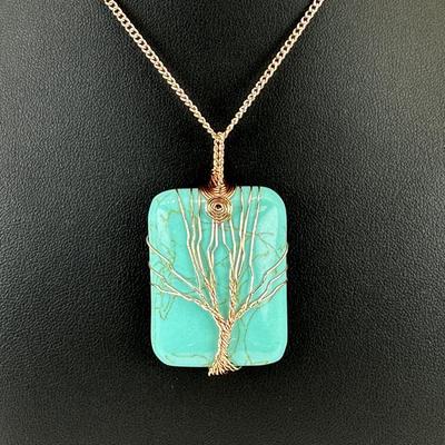 Copper Synthetic Turquoise Tree Of Life Necklace Lot
