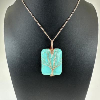 Copper Synthetic Turquoise Tree Of Life Necklace Lot