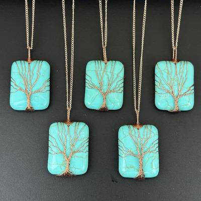 Copper Synthetic Turquoise Tree Of Life Necklace Lot