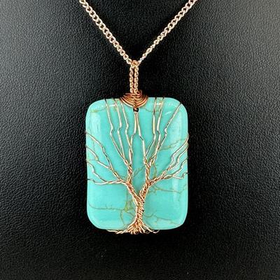 Copper Synthetic Turquoise Tree Of Life Necklace Lot