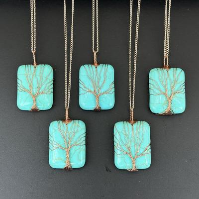 Copper Synthetic Turquoise Tree Of Life Necklace Lot