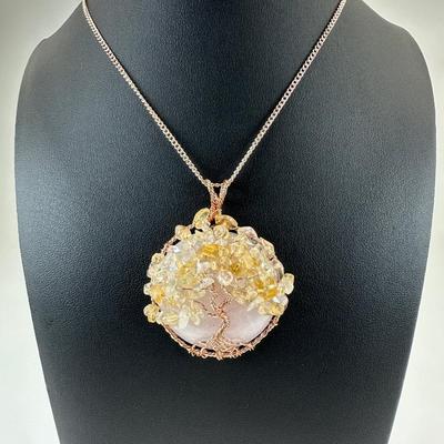 Rose Quartz Mix Gemstone Tree Of Life Necklace Lot