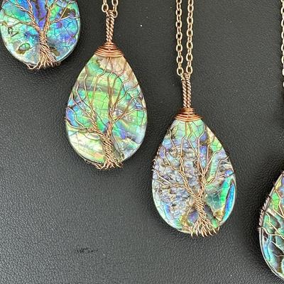 Natural Abalone Shell Tree Of Life Necklace Lot
