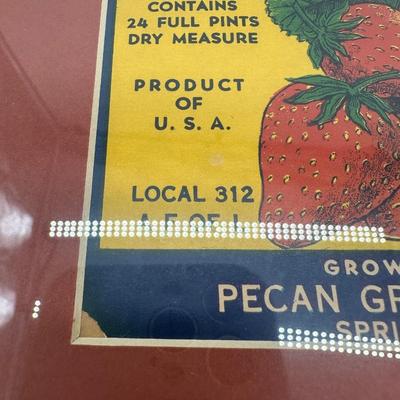 Original Vintage Pecan Grove Louisiana Strawberries Crate Label – Framed