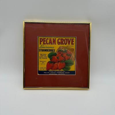 Original Vintage Pecan Grove Louisiana Strawberries Crate Label – Framed