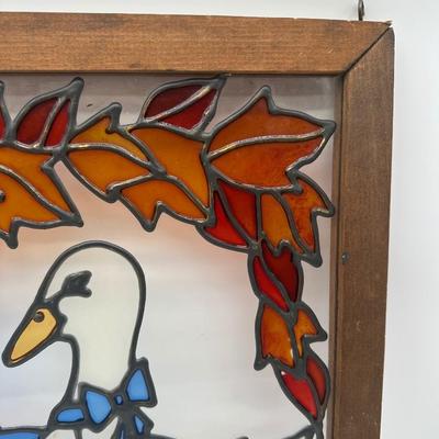 Vintage Faux Stained Glass Goose Panel – Wood Frame