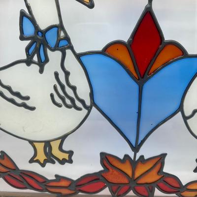 Vintage Faux Stained Glass Goose Panel – Wood Frame