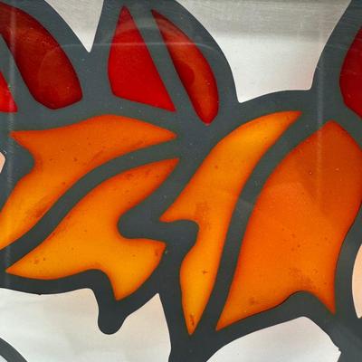 Vintage Faux Stained Glass Goose Panel – Wood Frame