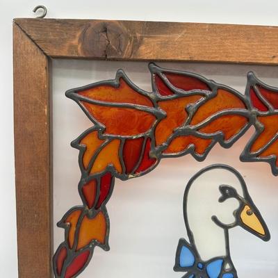 Vintage Faux Stained Glass Goose Panel – Wood Frame
