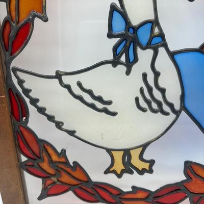 Vintage Faux Stained Glass Goose Panel – Wood Frame