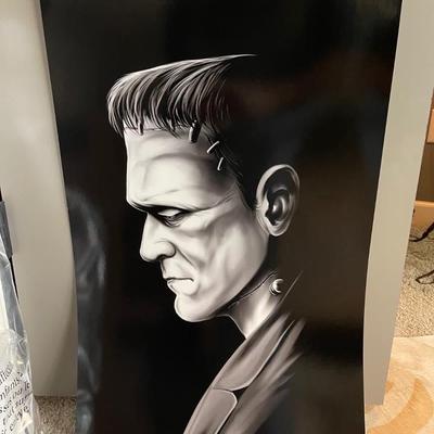 UNIVERSAL MONSTER'S 28"x18" Frankenstein ART PRINT DAMON BOWIE HAND SIGNED