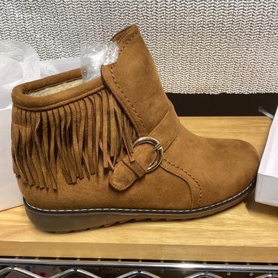 seventh avenue size 7w tan fringe ankle boots