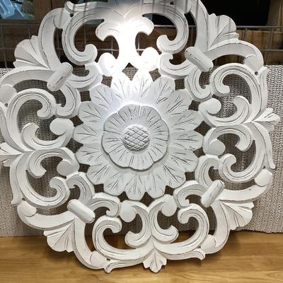 24 in wide floral white wooden wall décor