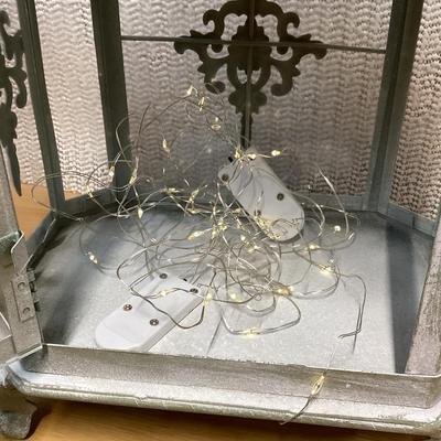 whitewash metal lantern with battery led light strips in it