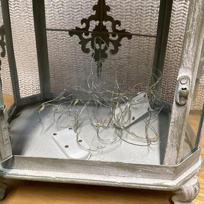 whitewash metal lantern with battery led light strips in it