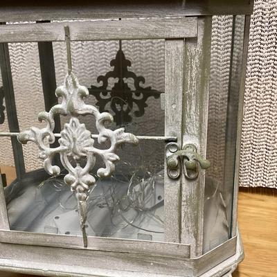whitewash metal lantern with battery led light strips in it