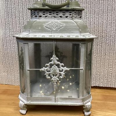 whitewash metal lantern with battery led light strips in it