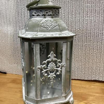 whitewash metal lantern with battery led light strips in it
