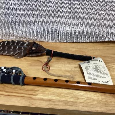 Native American style flute and smudge feather?
