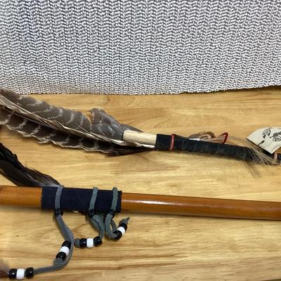 Native American style flute and smudge feather?