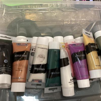 container of paints, brushes etc., see all photos.