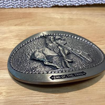 Vintage End of the Trail belt buckle - solid brass based on sculpture by James Fraser