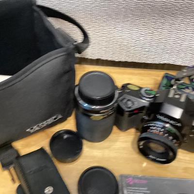 vintage Yashica camera and accessories