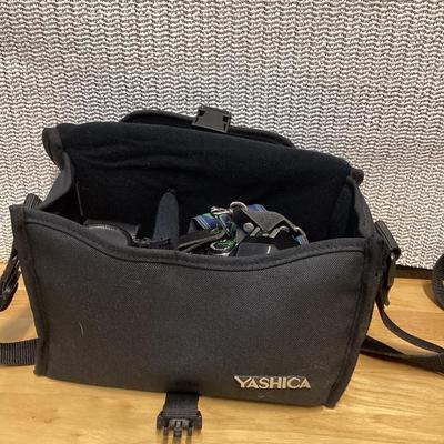 vintage Yashica camera and accessories