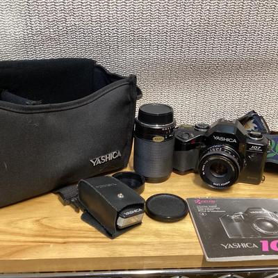 vintage Yashica camera and accessories