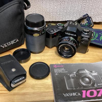 vintage Yashica camera and accessories