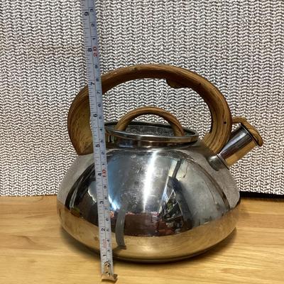 Brandani Italian faux wood soft touch 3.0 qt. whistling stainless steel kettle