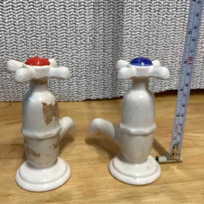 Vintage ceramic hot and cold faucet salt and pepper shakers