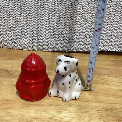 Dalmatian and fire hydrant salt and pepper shaker