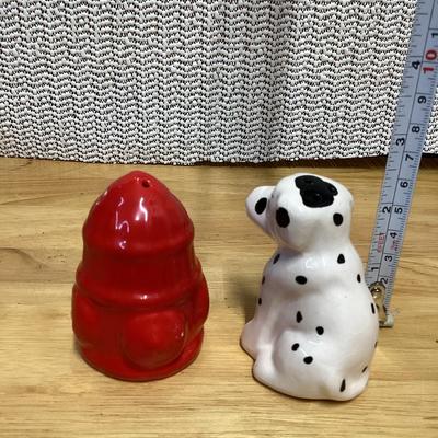 Dalmatian and fire hydrant salt and pepper shaker