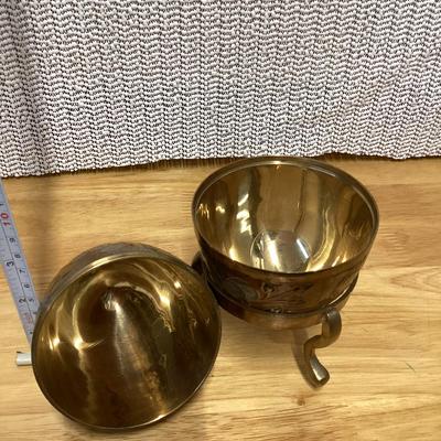 vintage enameled solid brass cloisonné egg trinket box with a stand. 