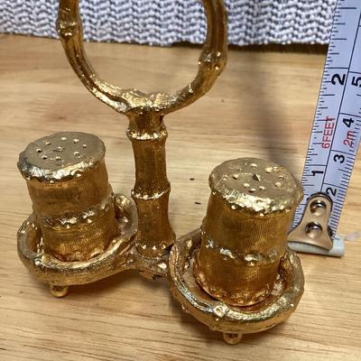 Vintage brass footed salt and pepper shaker set- tiny salt and pepper shakers