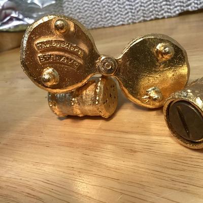 Vintage brass footed salt and pepper shaker set- tiny salt and pepper shakers