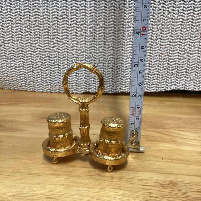 Vintage brass footed salt and pepper shaker set- tiny salt and pepper shakers