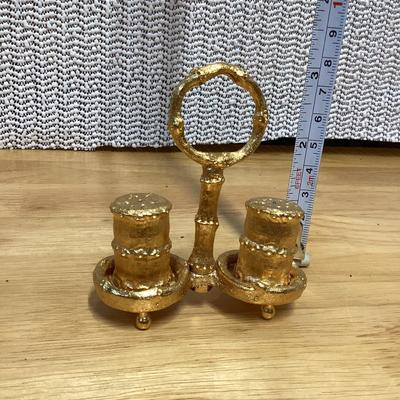 Vintage brass footed salt and pepper shaker set- tiny salt and pepper shakers