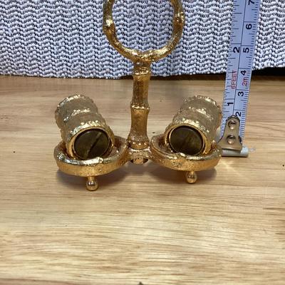 Vintage brass footed salt and pepper shaker set- tiny salt and pepper shakers