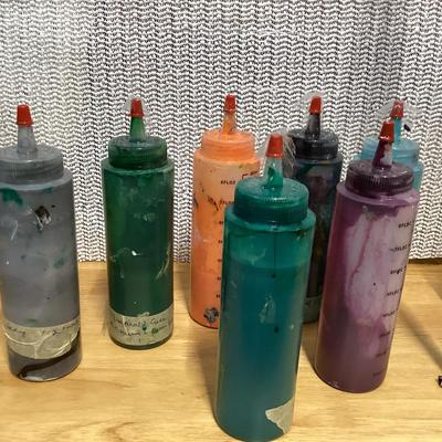 squeeze bottles of paint- unknown type of paint