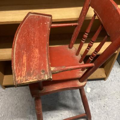 antique wooden high chair with swivel tray