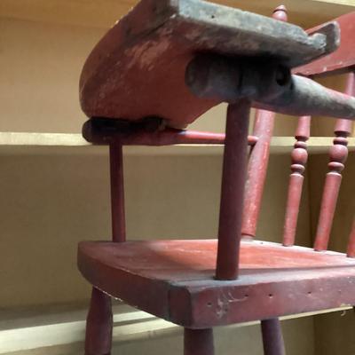 antique wooden high chair with swivel tray